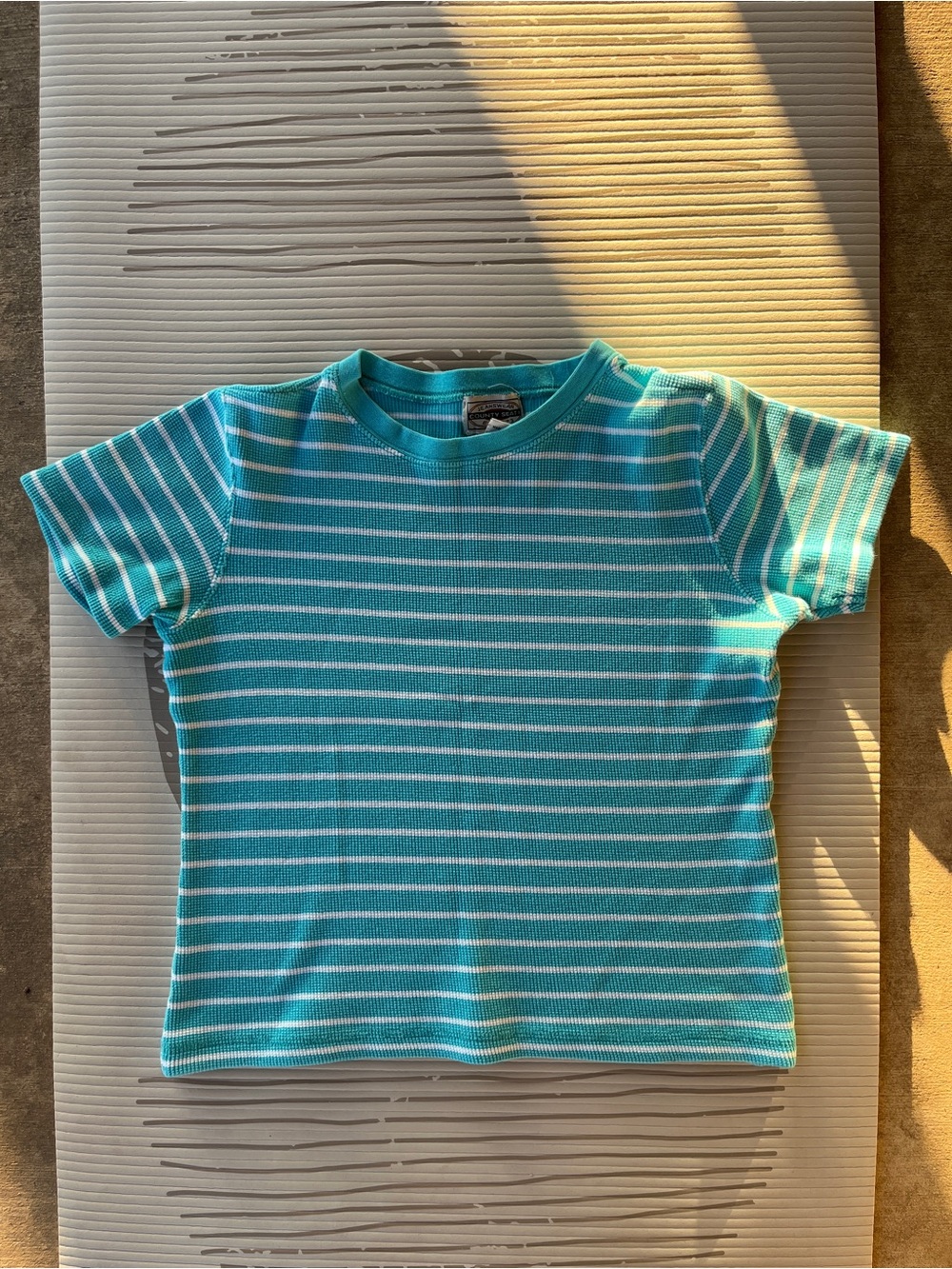 Striped Teal & White Short Sleeve Crew Tee
